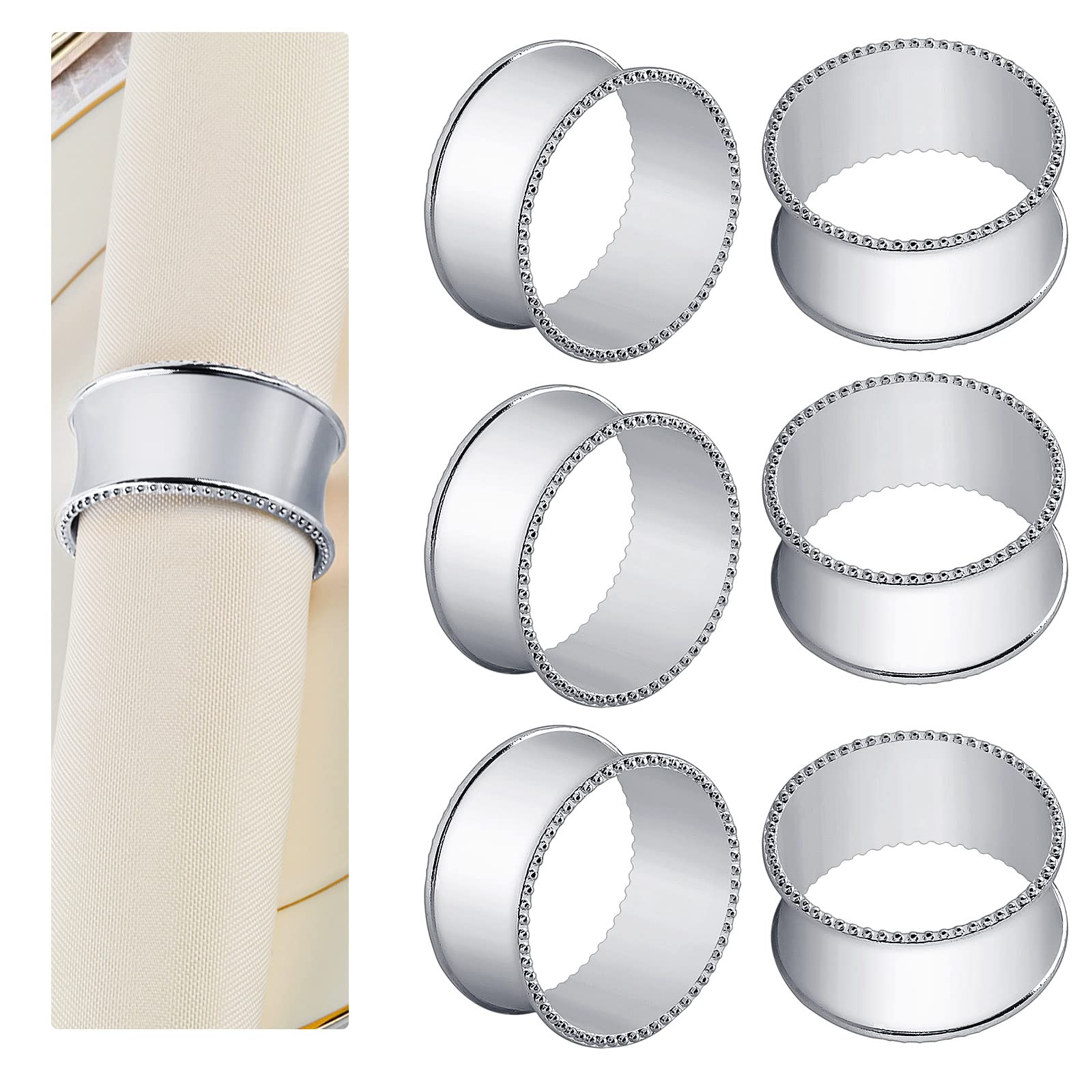 Frjjthchy six-pack napkin rings in silver finish for elegant table settings.