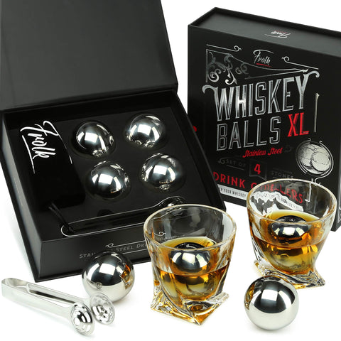 Frolk 4XL whiskey ice balls (55 mm) cooling in glass for pure flavor