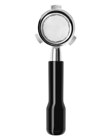 Frossvt naked portafilter handle detail offers comfortable, stable grip.