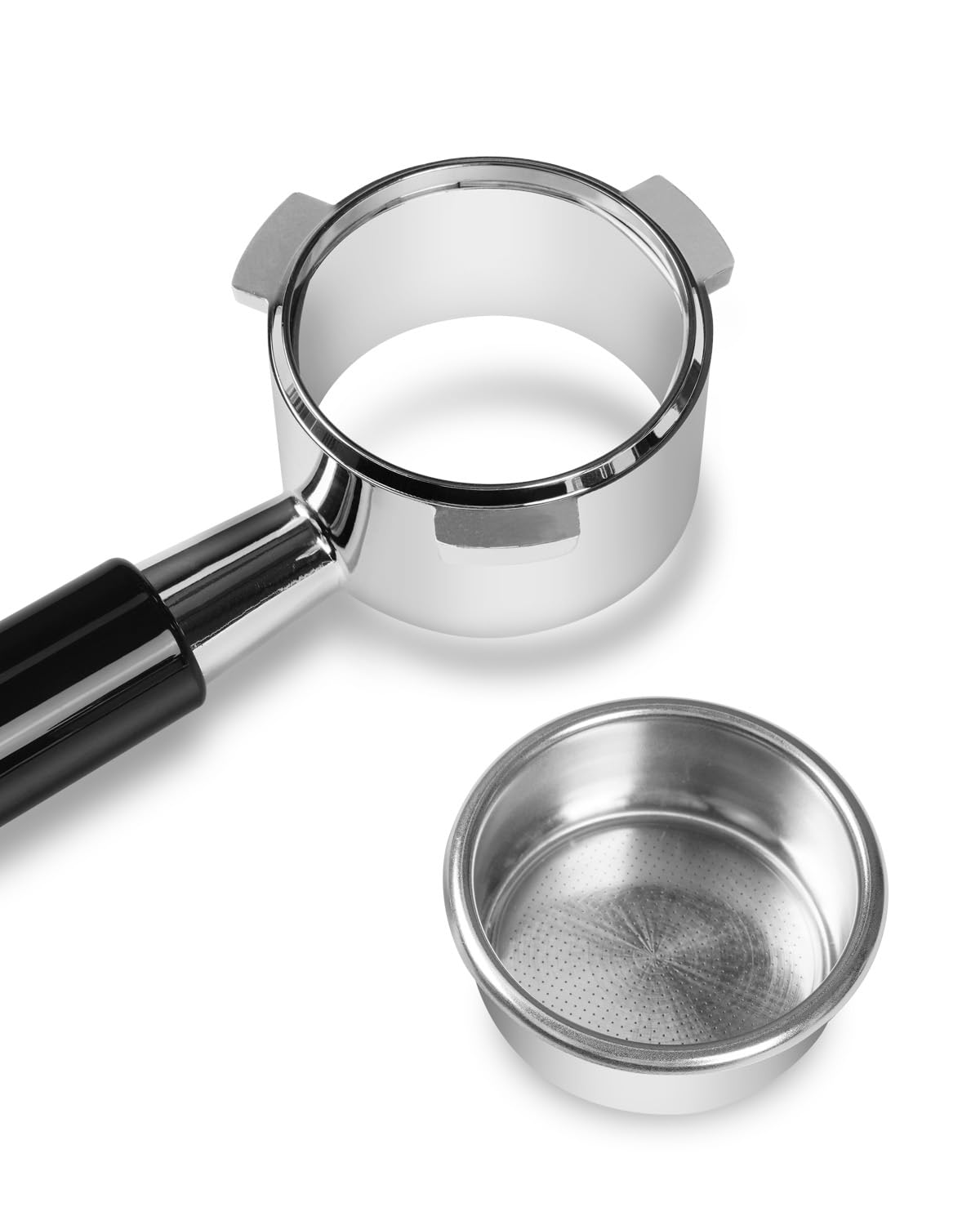 Frossvt portafilter in use with Breville Express demonstrates visible extraction.