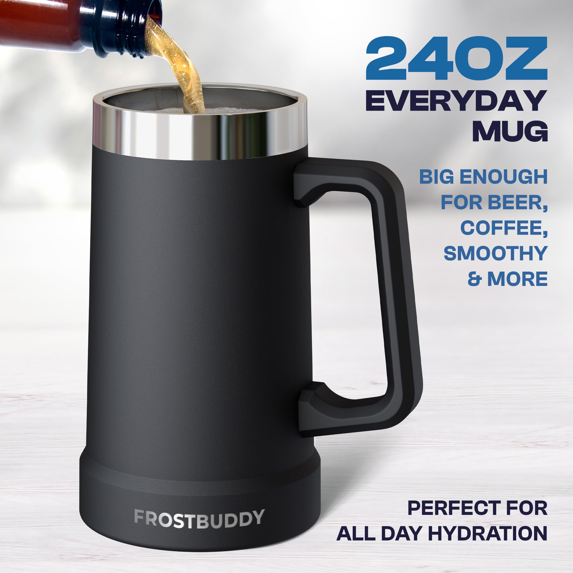 Frost Buddy Stein Buddy insulation closeup, highlights long-lasting cold beverages.