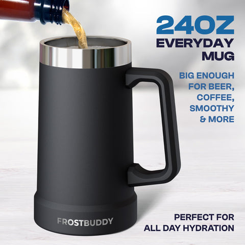 Frost Buddy Stein Buddy insulation closeup, highlights long-lasting cold beverages.