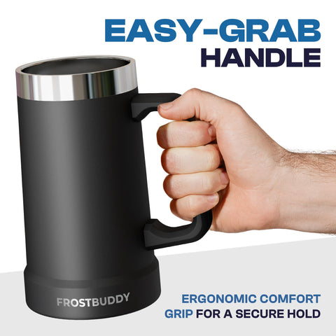 Frost Buddy Stein Buddy outdoor scene, rugged, weather-ready mug in sun.