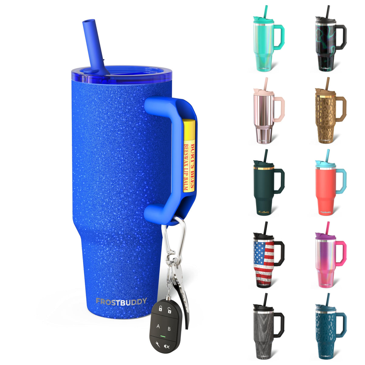 Frost Buddy Thicc Buddy front view in Royal Glitz, 40 oz capacity for hydration on the go