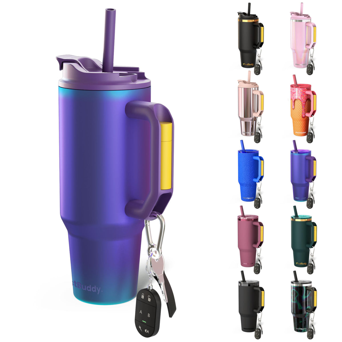 Frost Buddy Thicc Buddy Nebula 40oz tumbler keeps drinks hot or cold for hours.