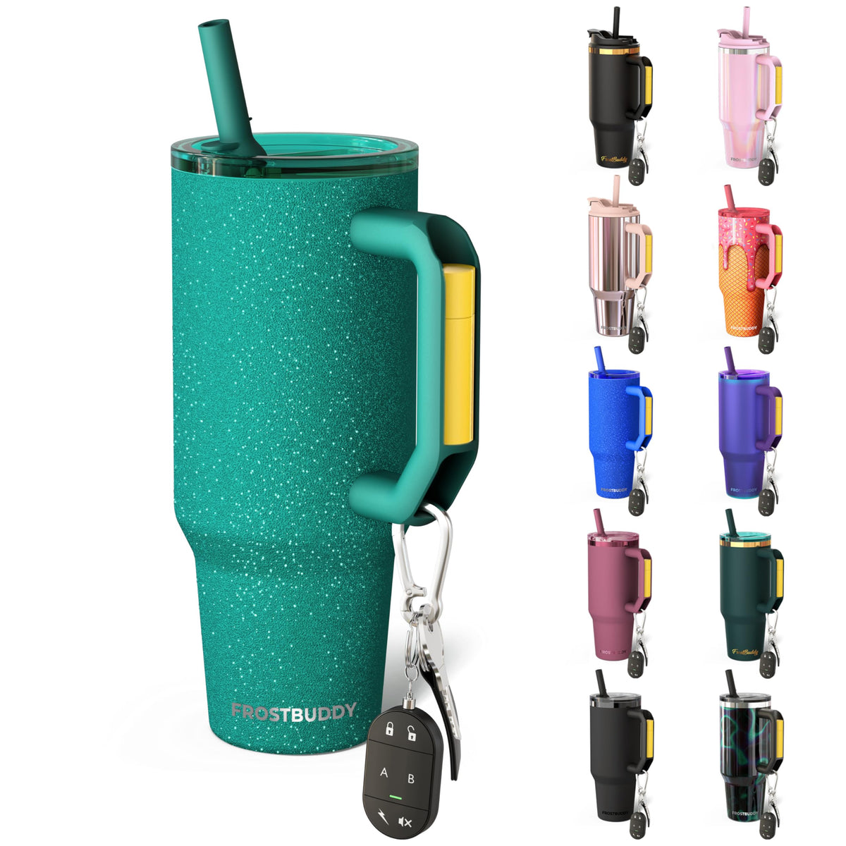 Frost Buddy Thicc Buddy teal glitz bottle with stylish finish and temperature-ready design