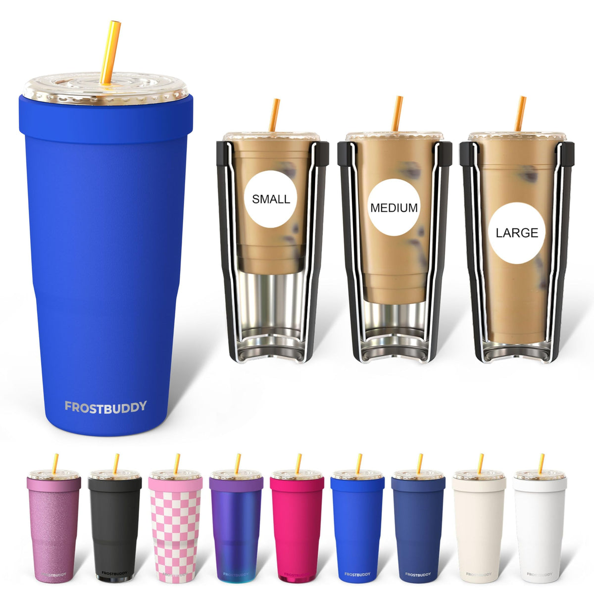 Frost Buddy Togo Buddy 30 oz royal blue tumbler with flip lid, spill prevention.