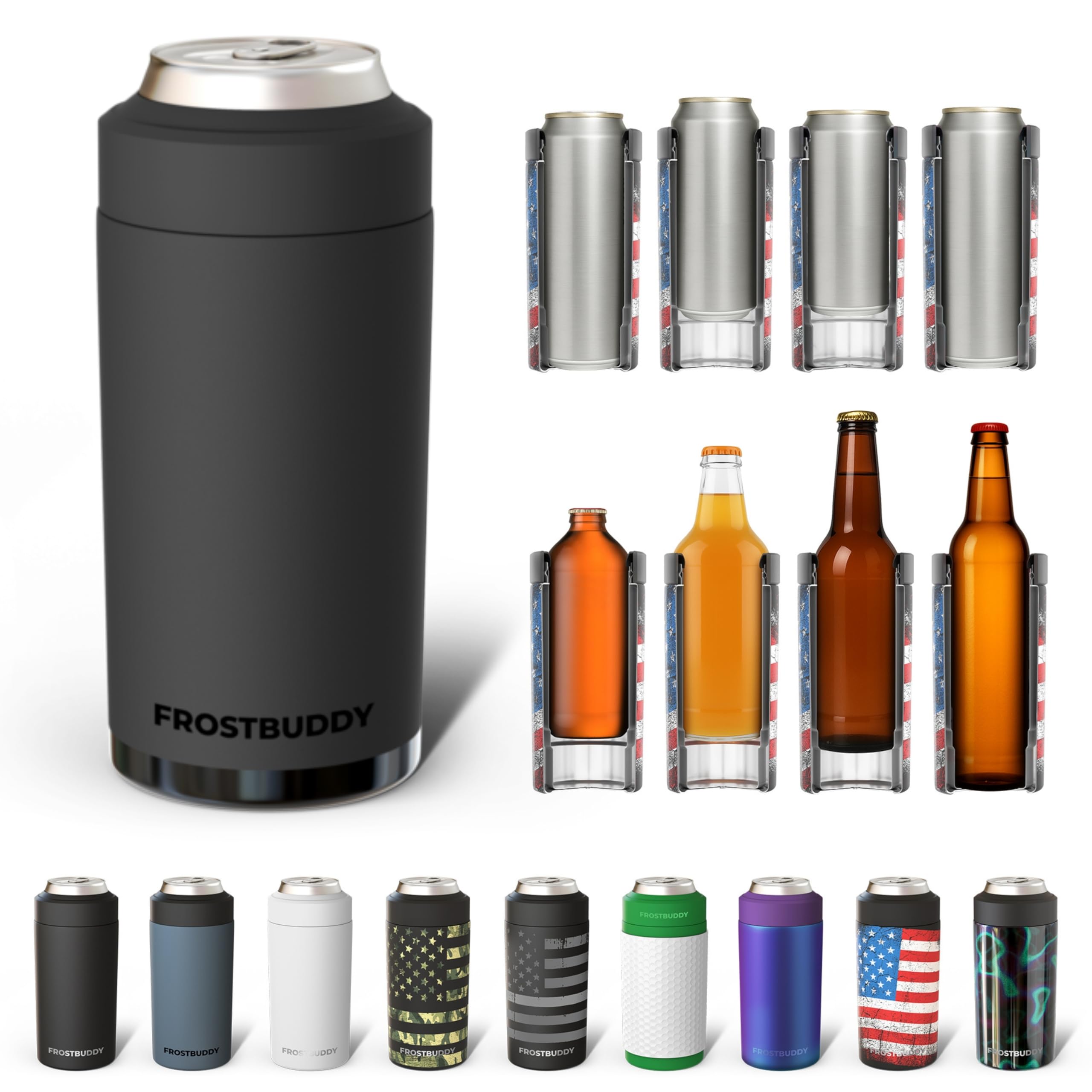 Frost Buddy universal can cooler in five-sizes-in-one design keeps your drinks cold