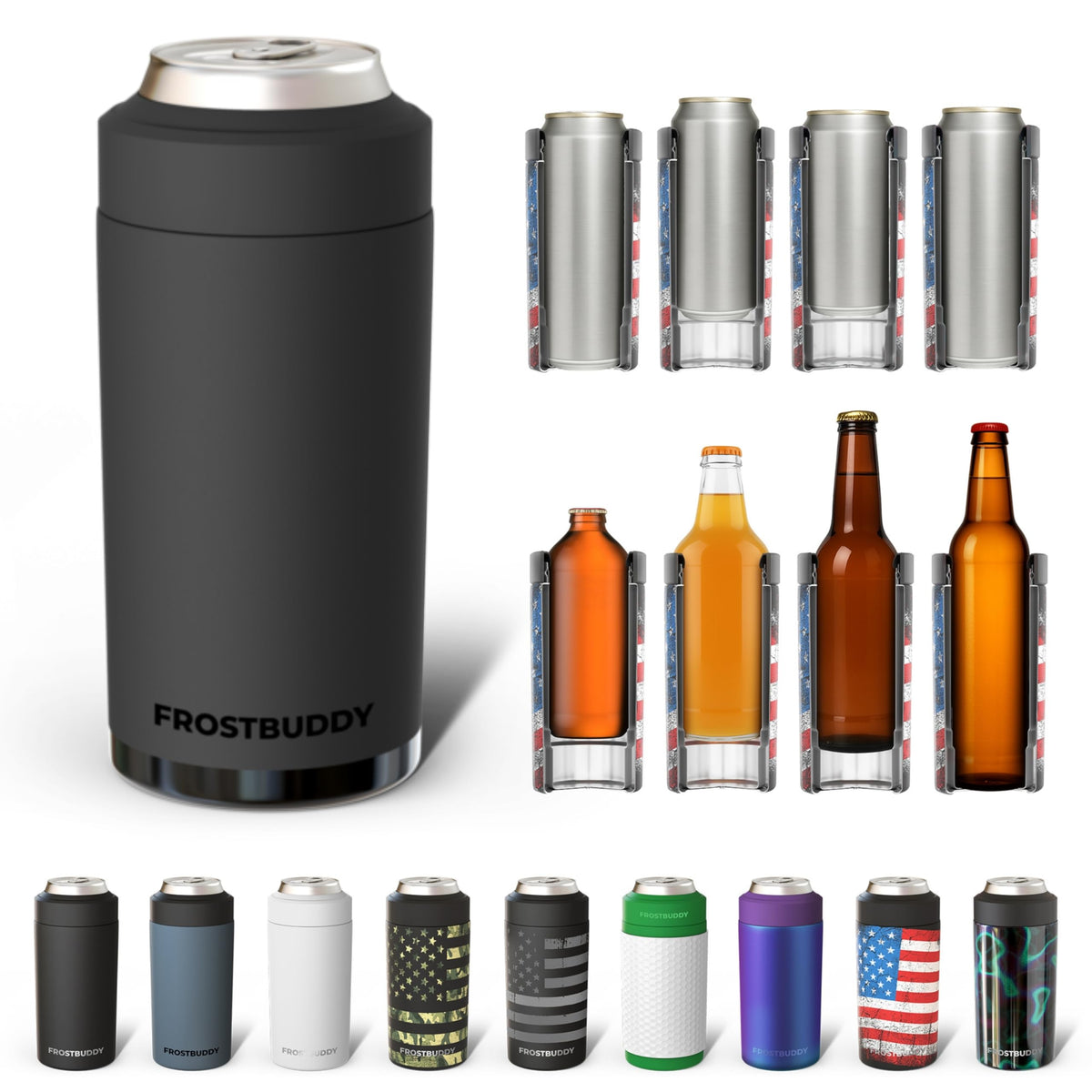 Frost Buddy universal can cooler in five-sizes-in-one design keeps your drinks cold