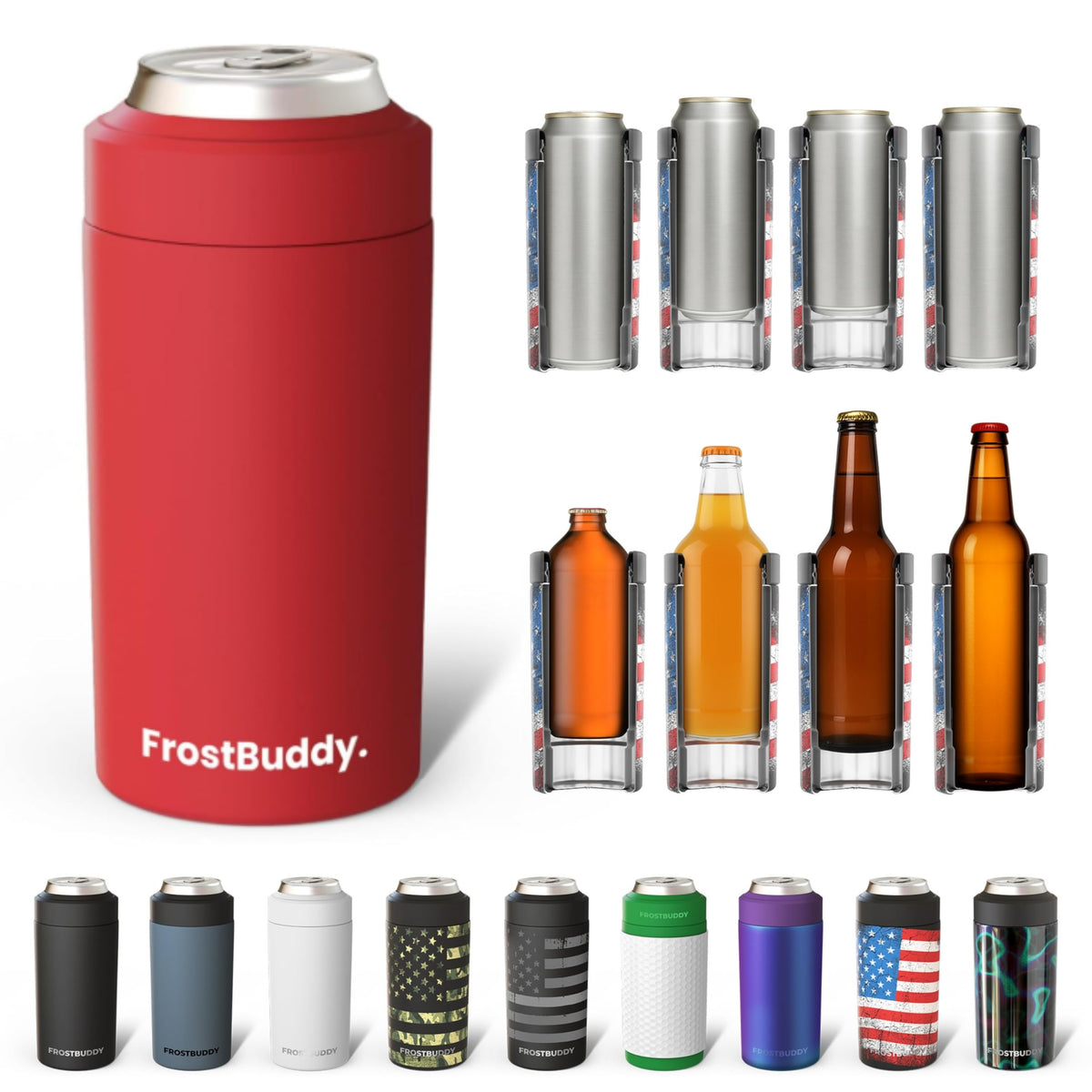 Frost Buddy universal cooler with closed lid showing spill-free transport