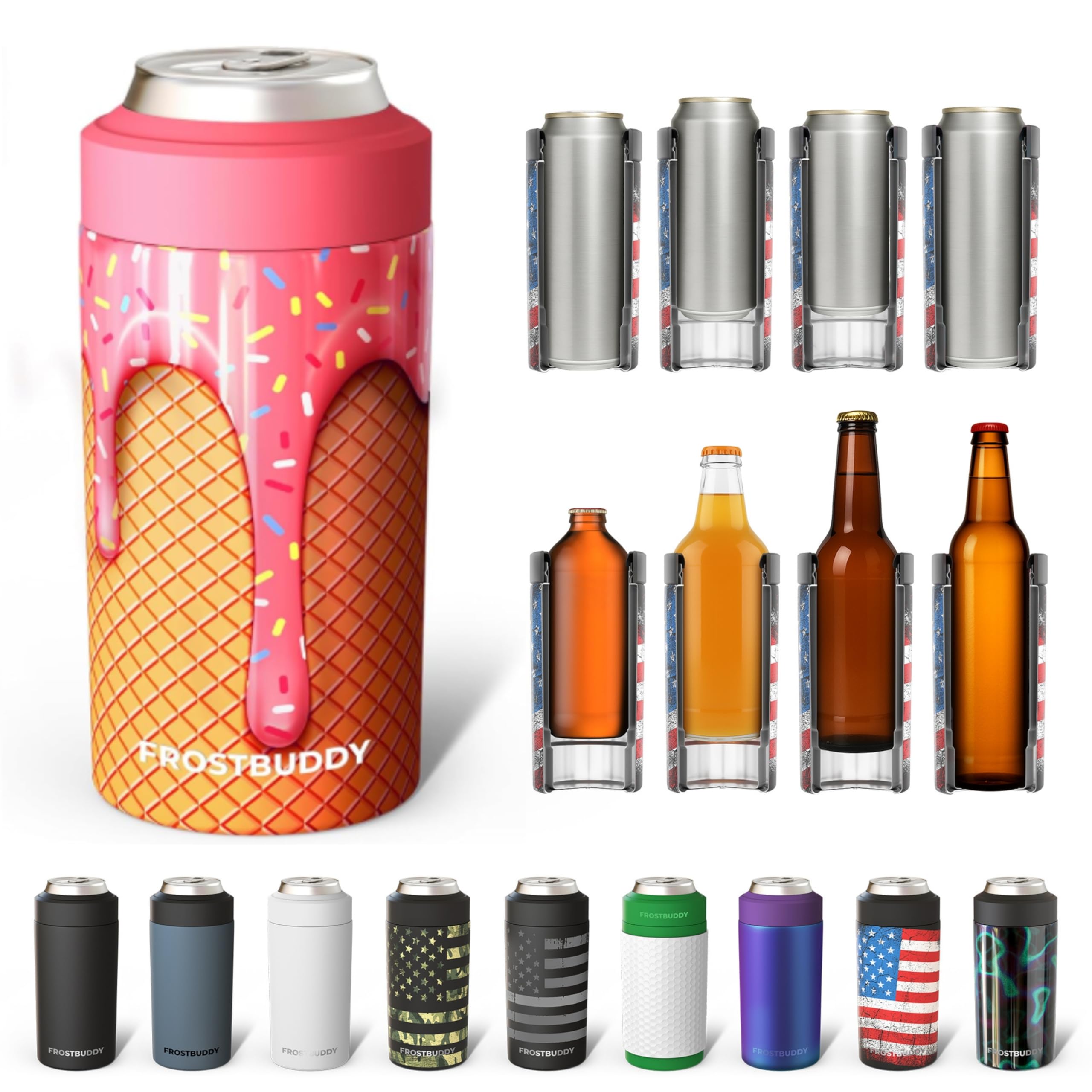 Frost Buddy Universal Can Cooler front view with versatile size fit for all drinks.