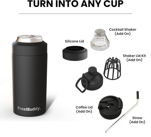 Frost Buddy patented lid close-up demonstrates secure seal for beverages.