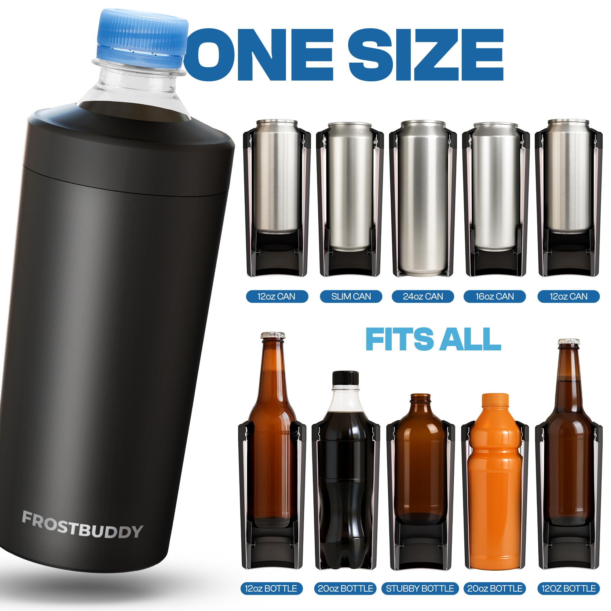 Frost Buddy Universal Buddy XL displaying 16oz cans for outdoor cooling.