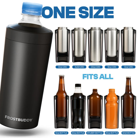 Frost Buddy Universal Buddy XL displaying 16oz cans for outdoor cooling.