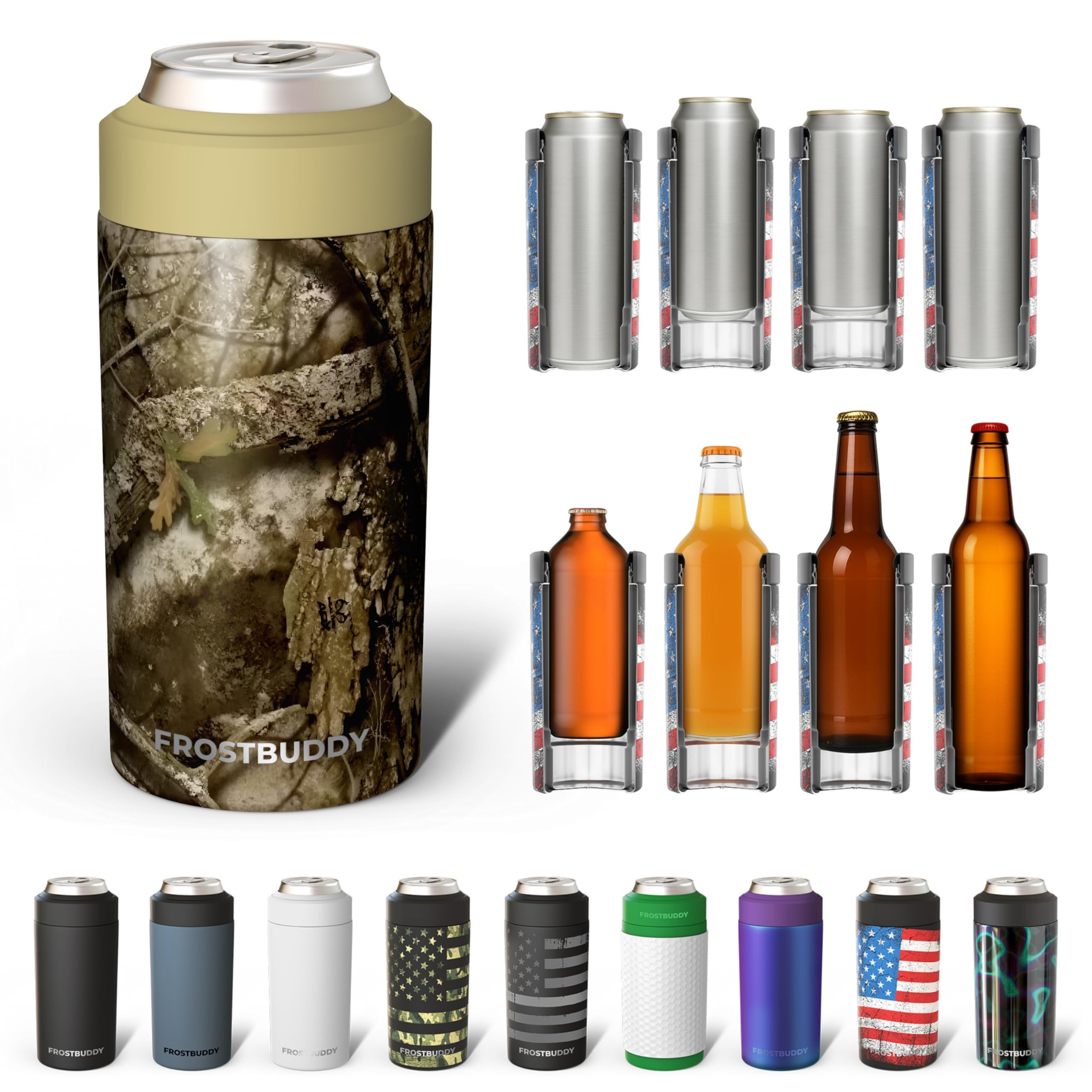 Frost Buddy Universal Can Cooler with five-size compatibility for 12 oz and 16 oz drinks.