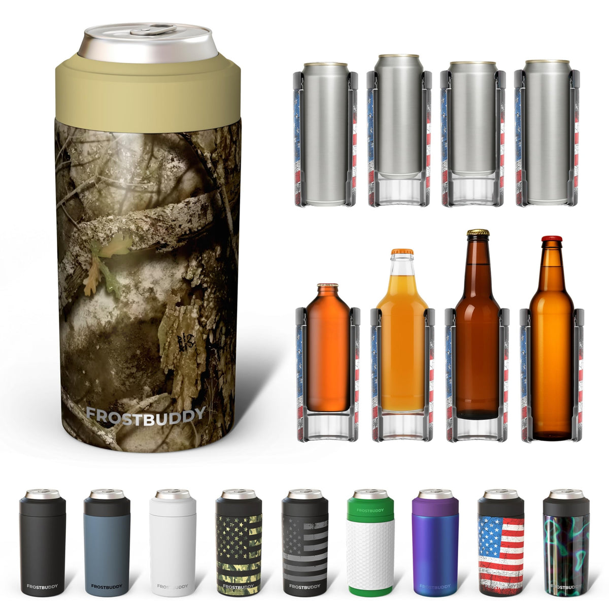 Frost Buddy Universal Can Cooler with five-size compatibility for 12 oz and 16 oz drinks.