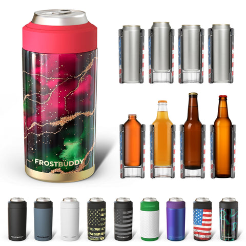 Frost Buddy universal can cooler in Merry Marbleous finish keeping drinks icy