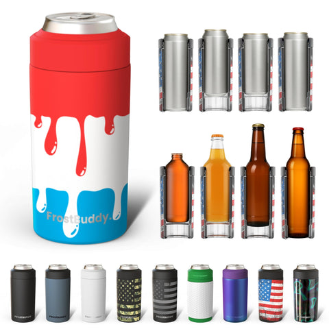 Frost Buddy universal can cooler front view shows versatile stainless steel design for versatility