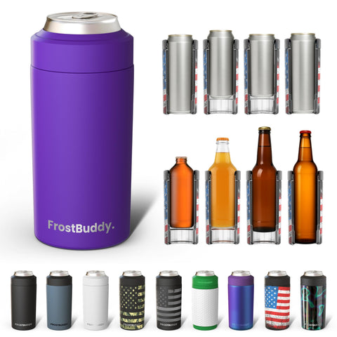 Frost Buddy universal cooler full view shows all-size fit for drinks.