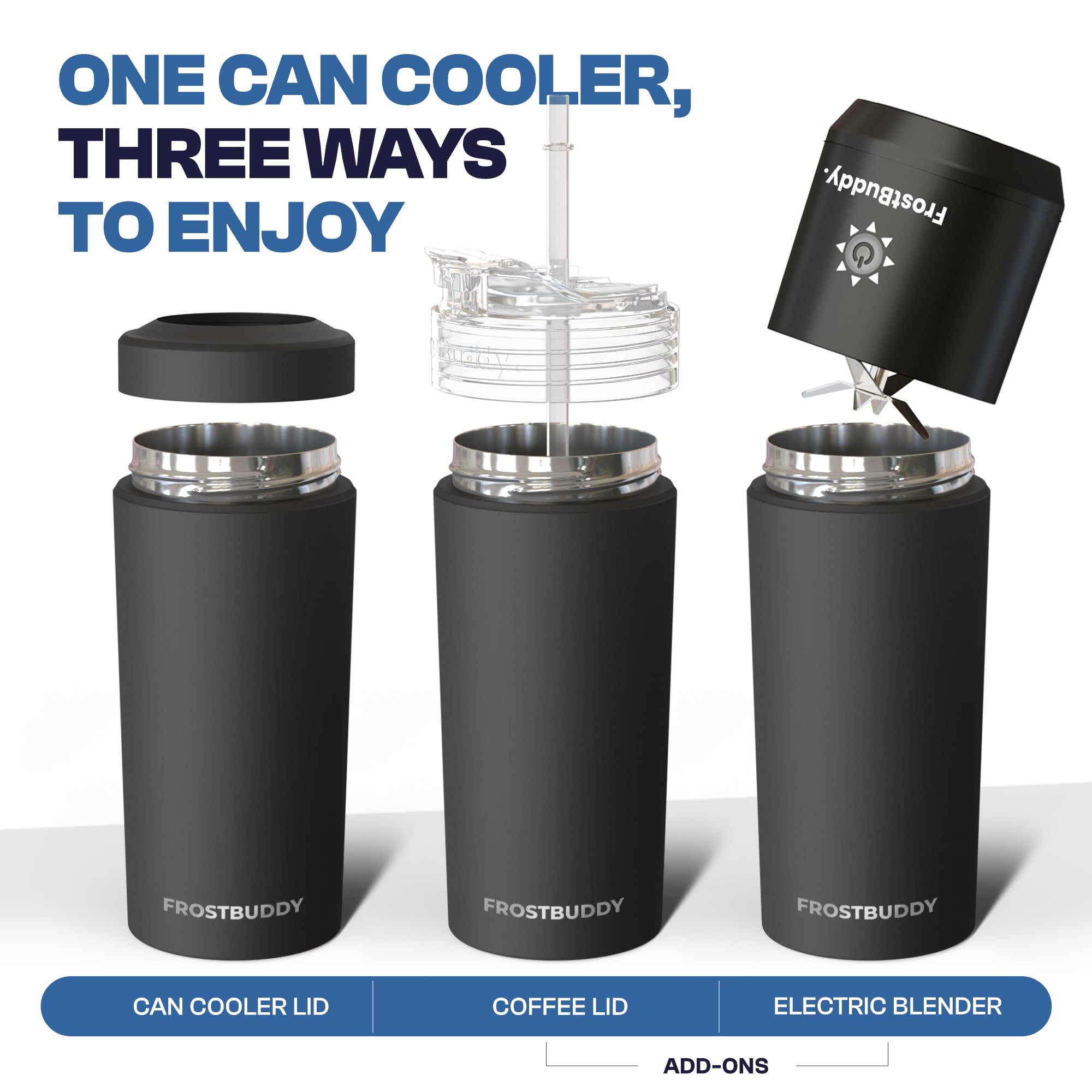 Frost Buddy Universal Buddy XL in Dark Night finish beside drinks.