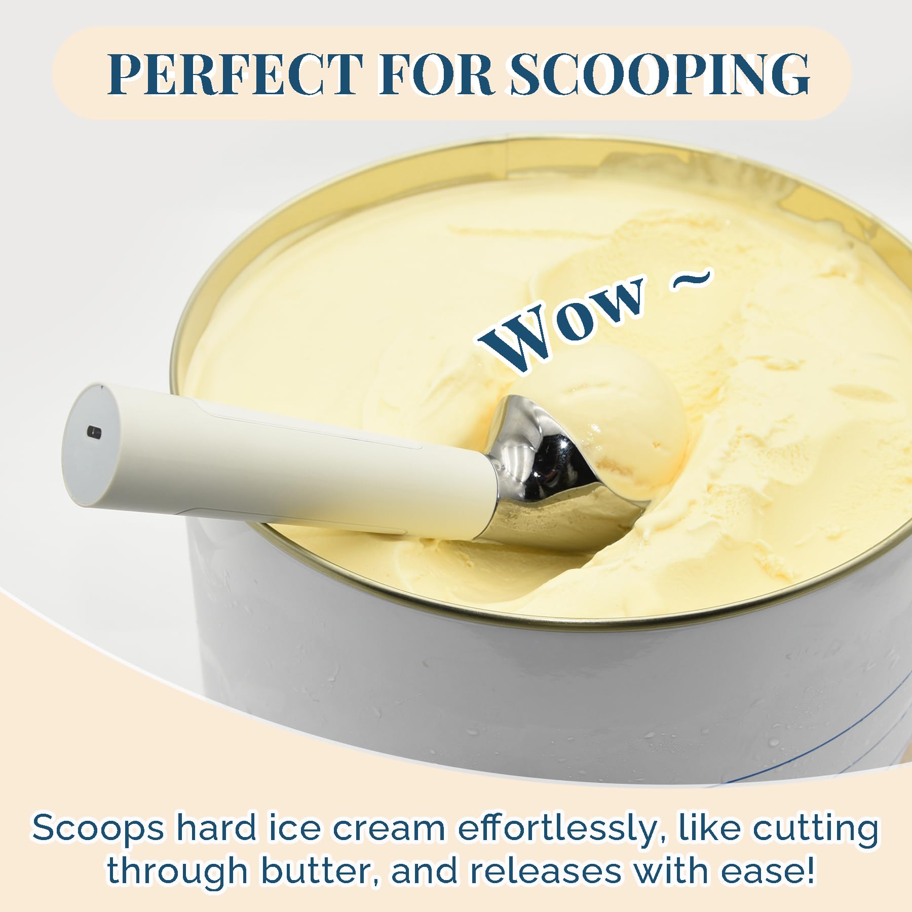 FrostJoy ergonomic handle provides a secure, non-slip grip during scooping
