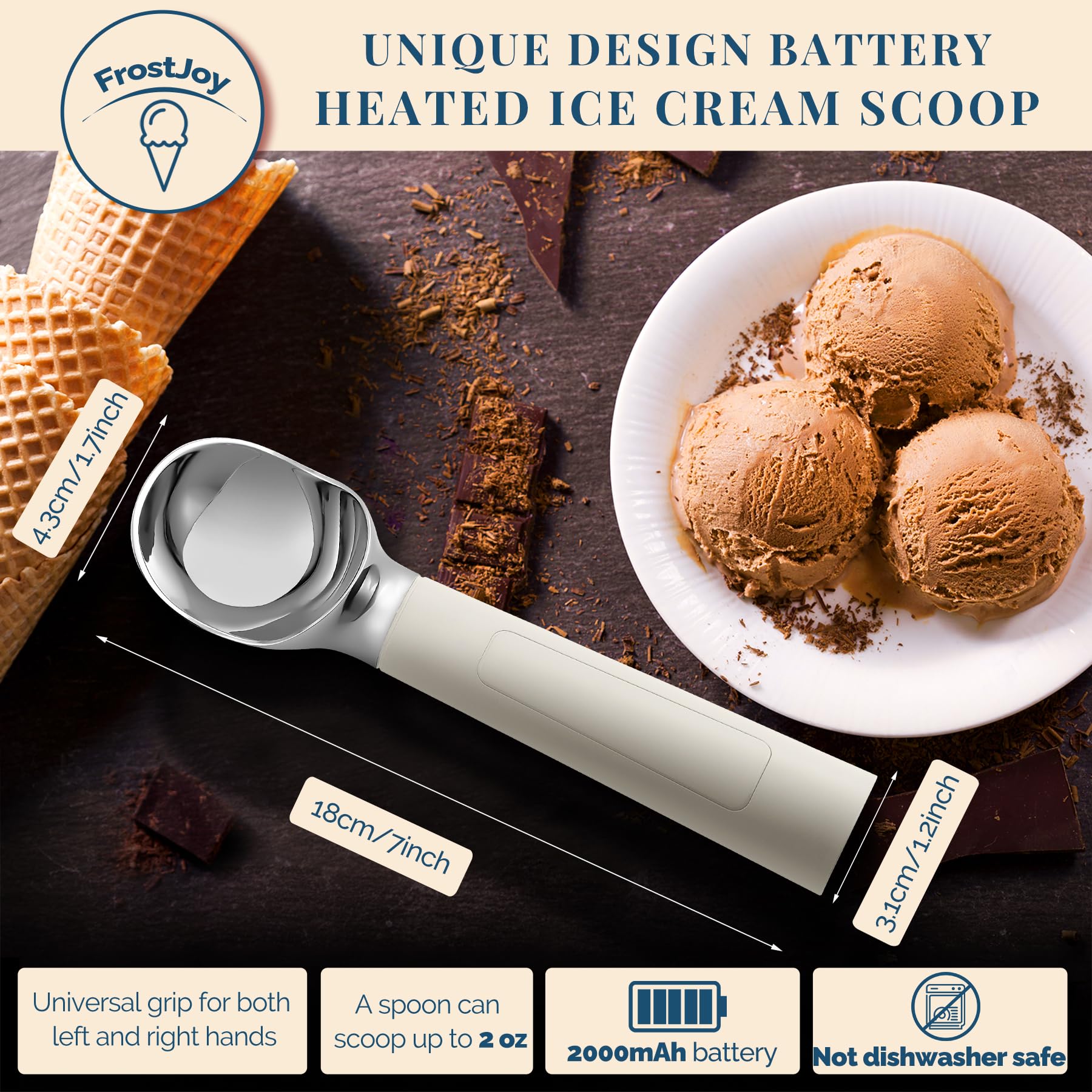 FrostJoy heats to 158°F to soften rock-solid ice cream smoothly