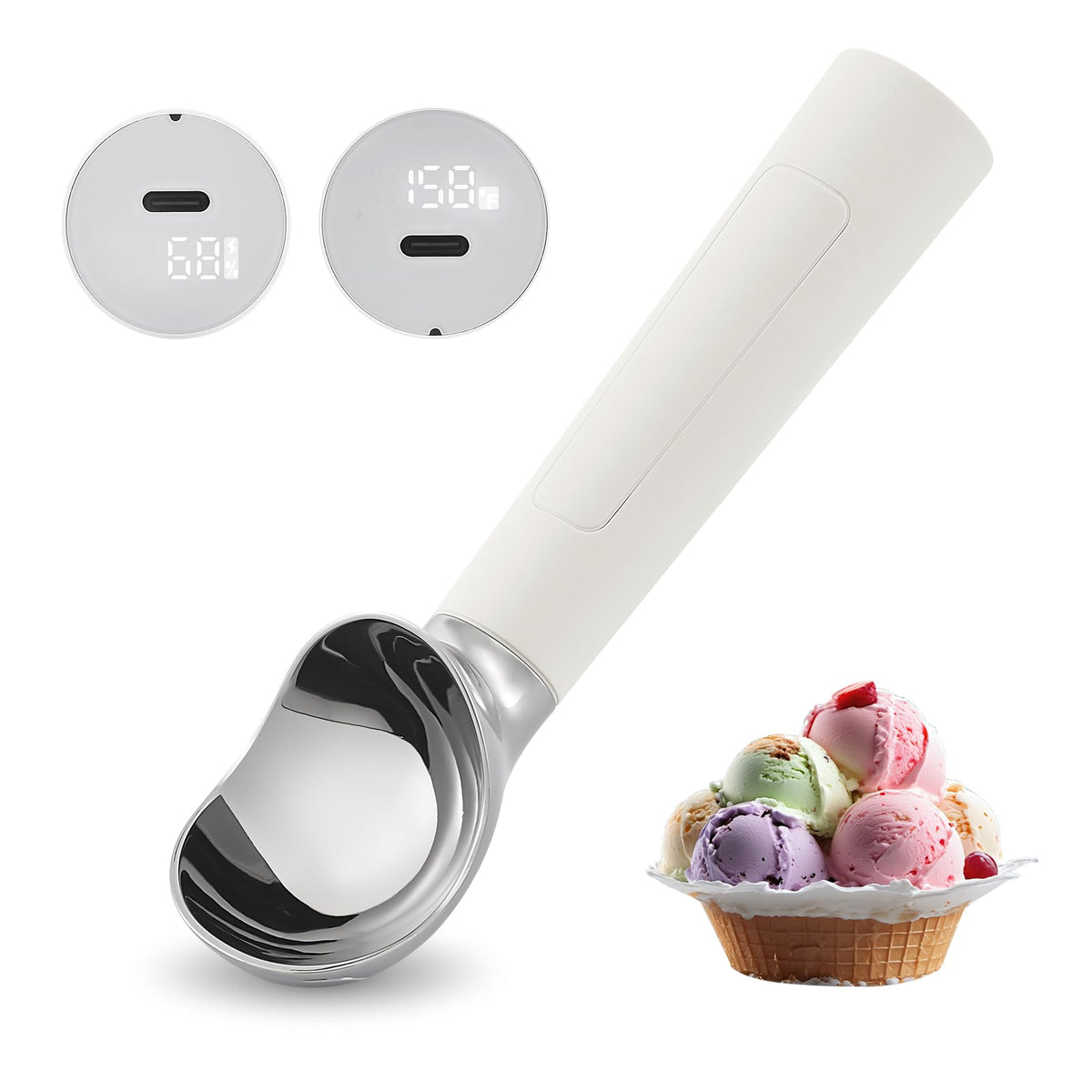 FrostJoy heated ice cream scoop in action for effortless hard scoops