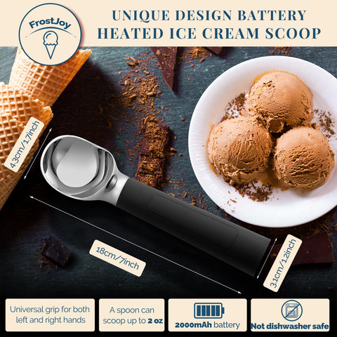 FrostJoy USB rechargeable ice cream scoop powers many scoops per charge