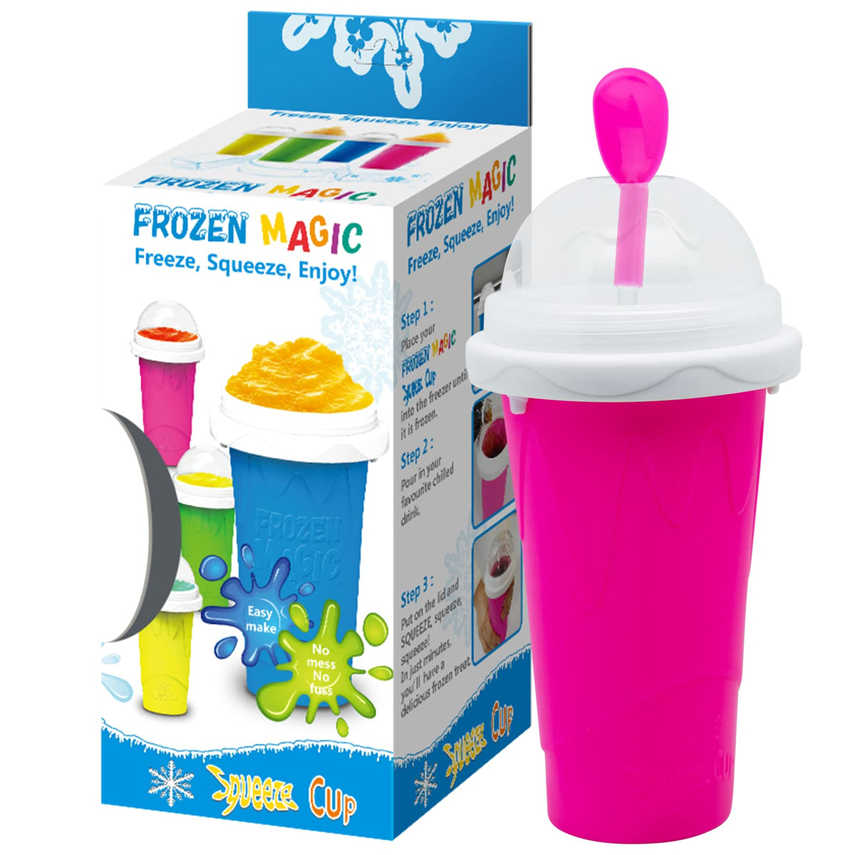 Frozen Magic Slushy Maker Cup with lid, ready for quick refreshing slush.