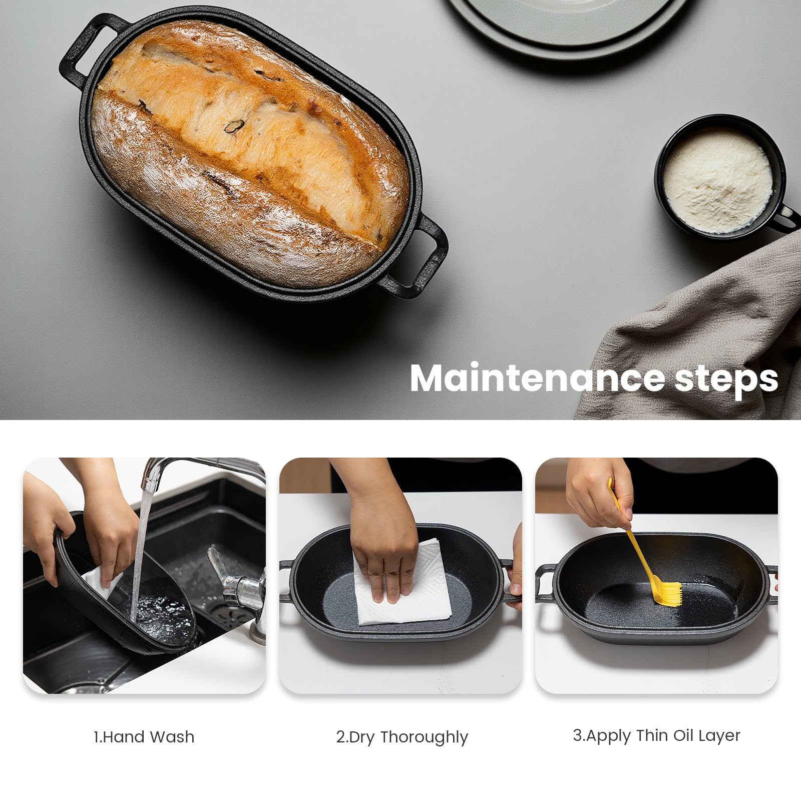 FRRLY oval loaf pan fits Dutch oven loaf techniques