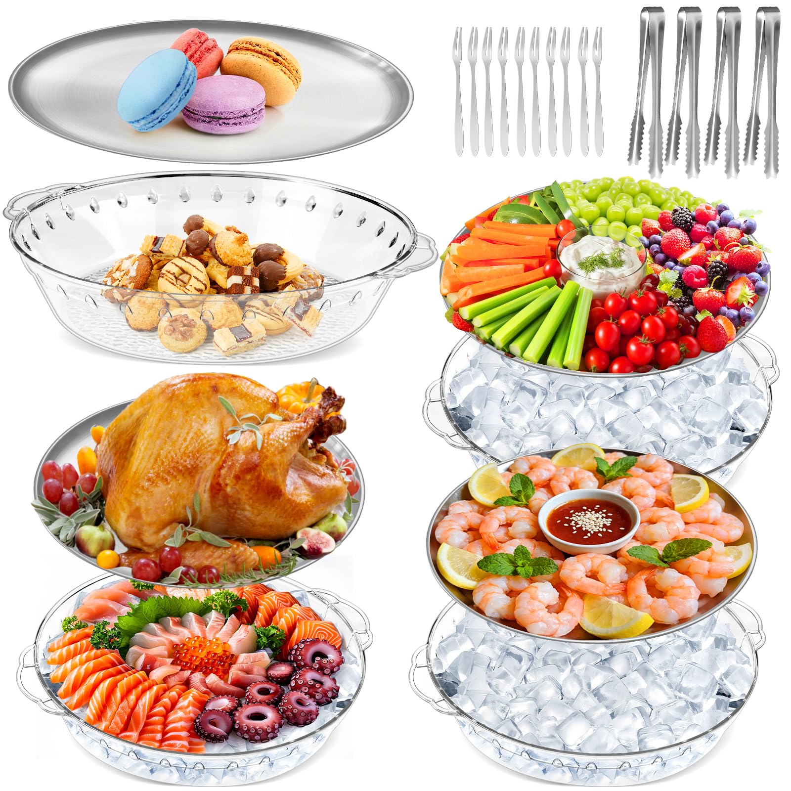 FRUIID chilled serving tray 4-pack top view keeps shrimp, fruit, and cheese cold throughout parties.