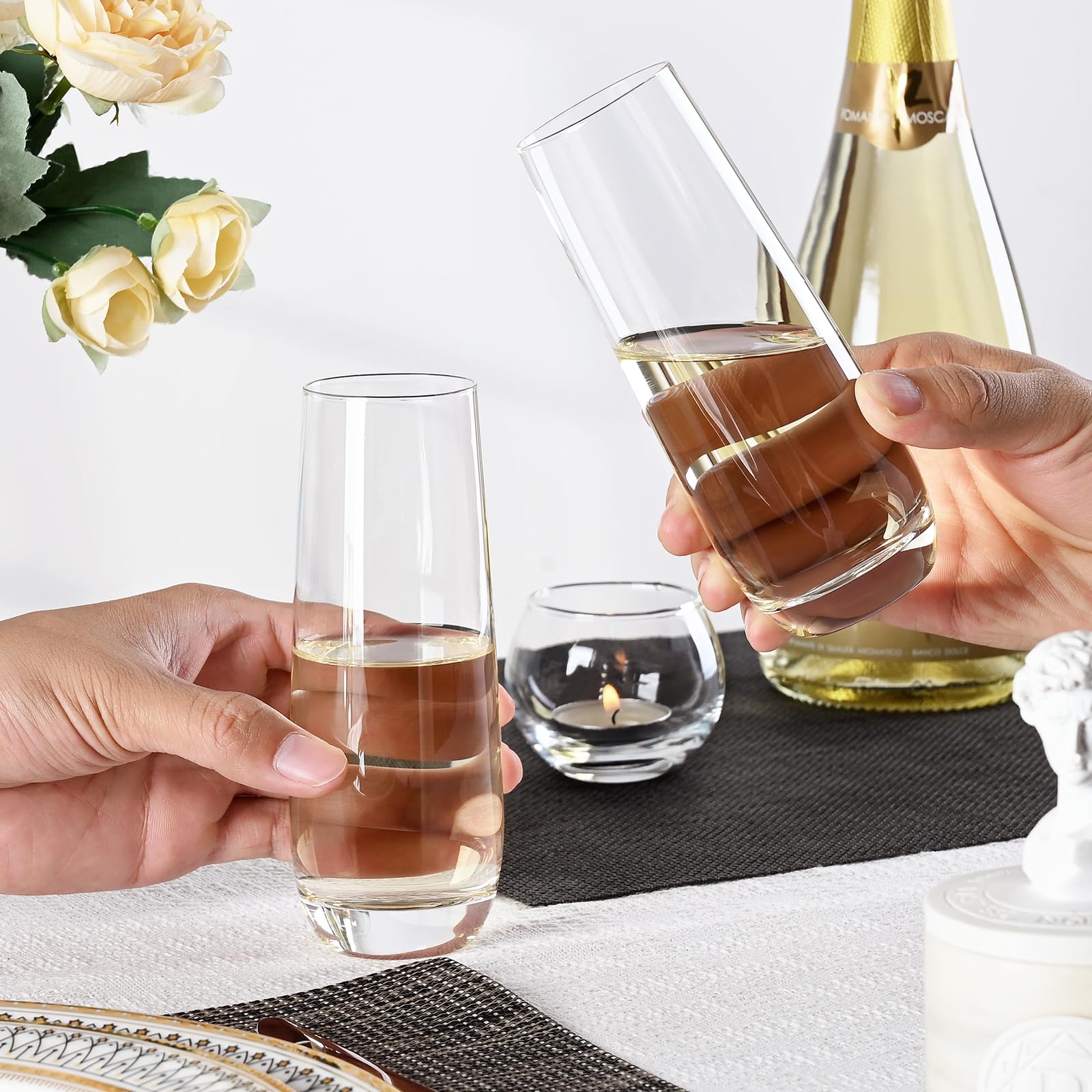 FrutPunch cabinet-space-saver glasses save storage and simplify stacking.