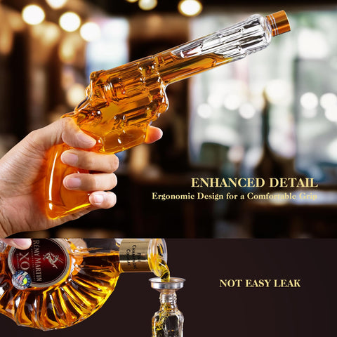 FrutPunch Gun whiskey decanter on display stand enhances home bar decor