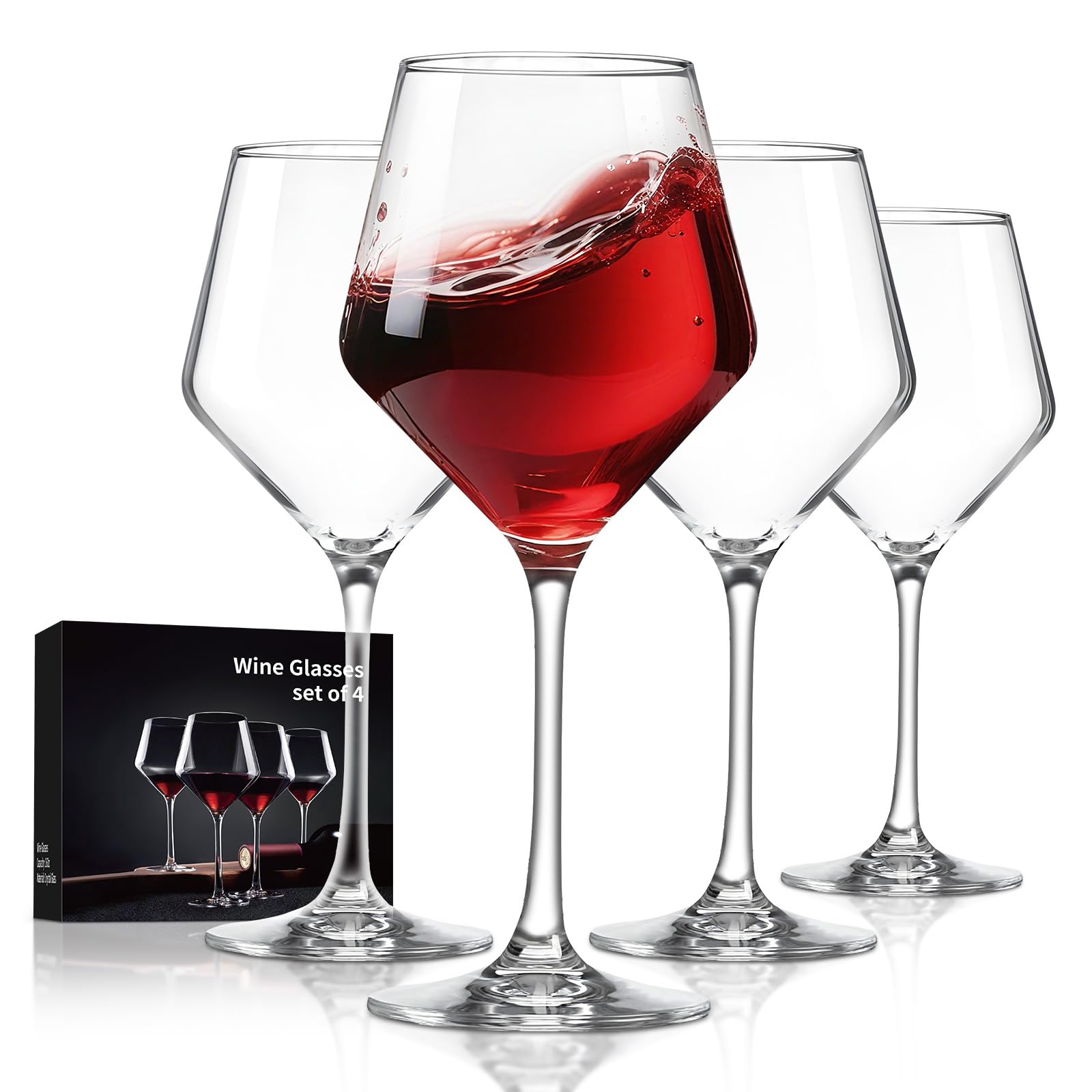 FrutPunch hand-blown crystal wine glass set of four with clear, seamless stems for wine tasting