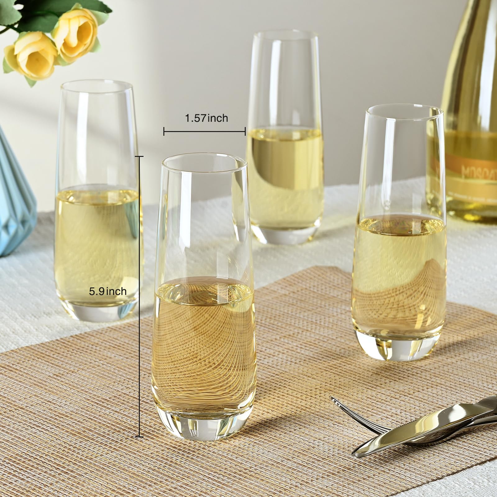 FrutPunch stemless-design flutes with sturdy base for stability.