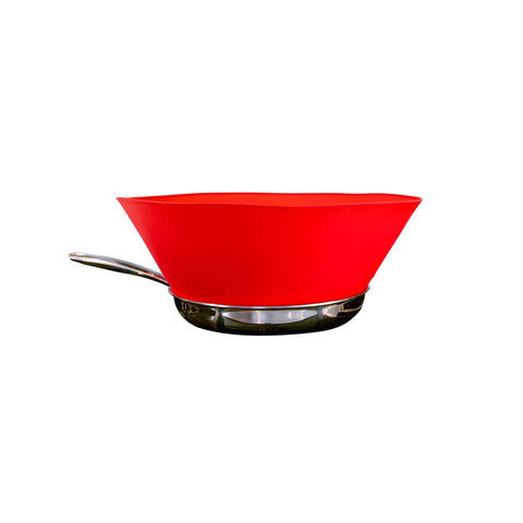 Frywall splatter guard on a pan keeps mess away while frying
