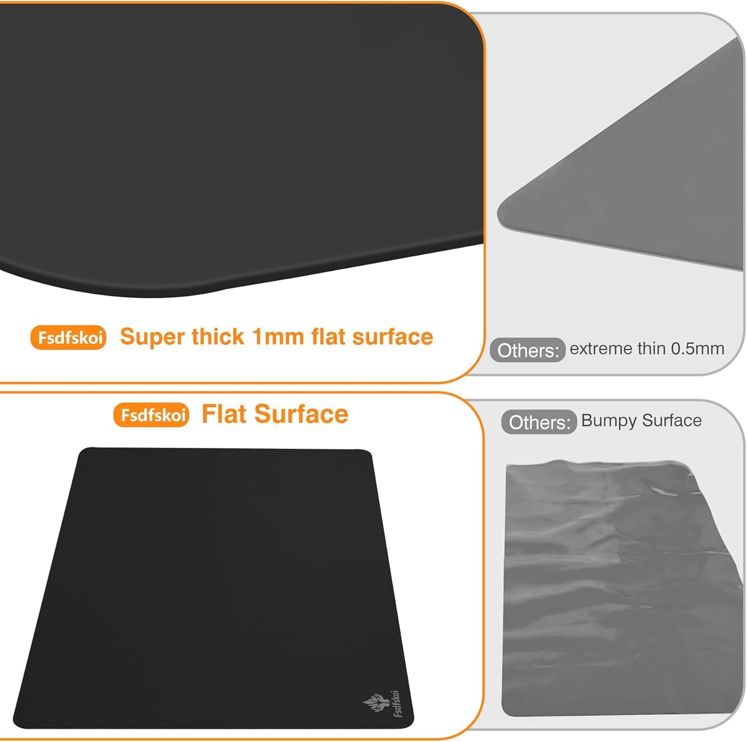 Fsdfskoi silicone mat dual surface with glossy side for grip and matte side to prevent sticking.