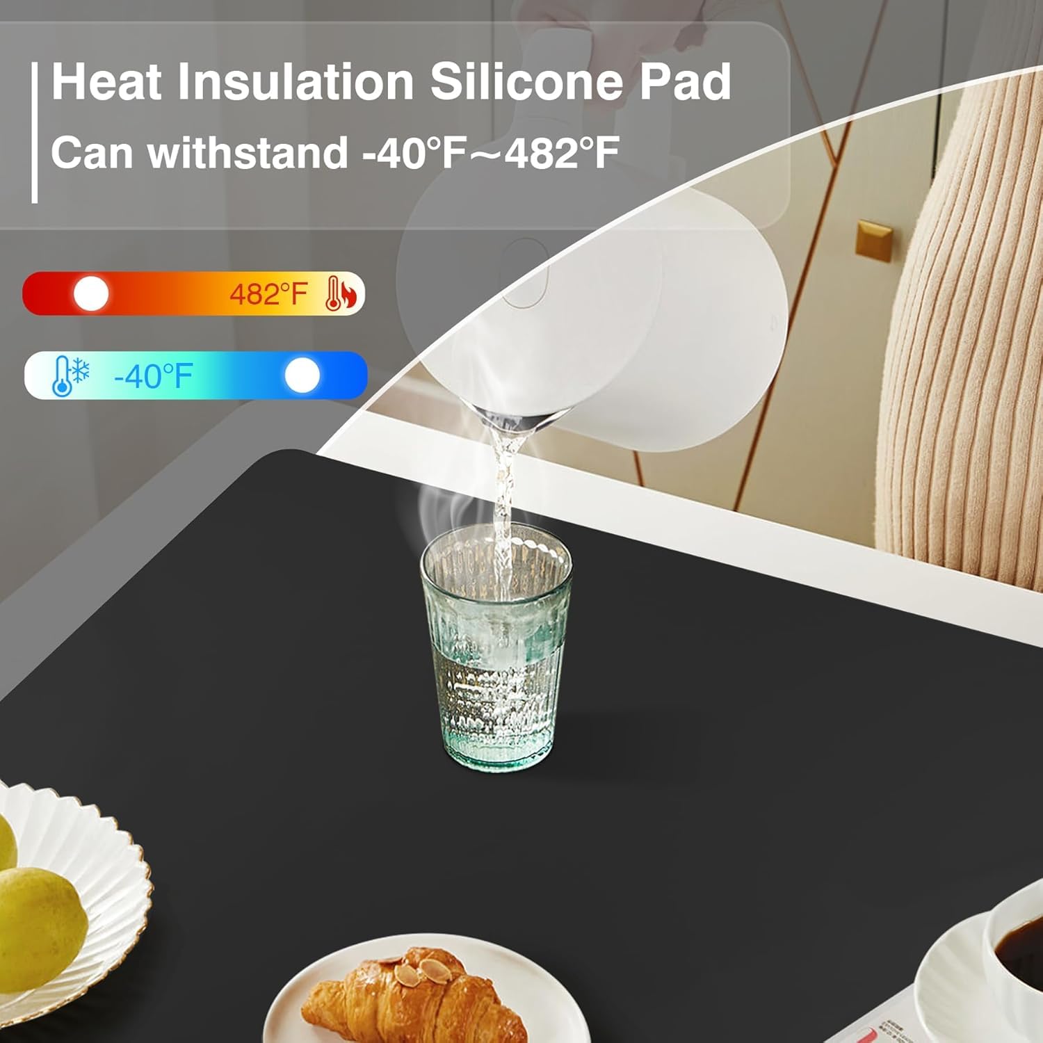 Fsdfskoi silicone mat provides heat protection under trays, ovens, and hot tools.