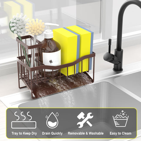 Fssvcd Maifan sink caddy anti-slip base stabilizes on the kitchen counter.