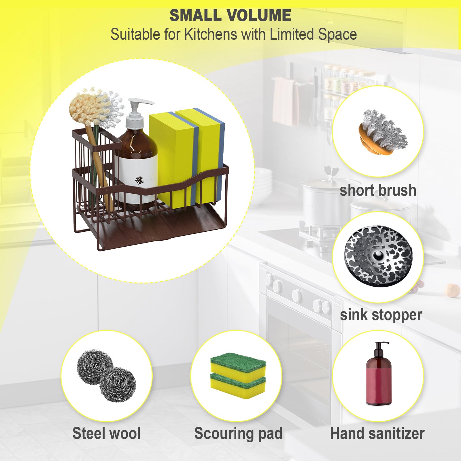Fssvcd Maifan sink caddy self-drain tray prevents puddles on the counter.