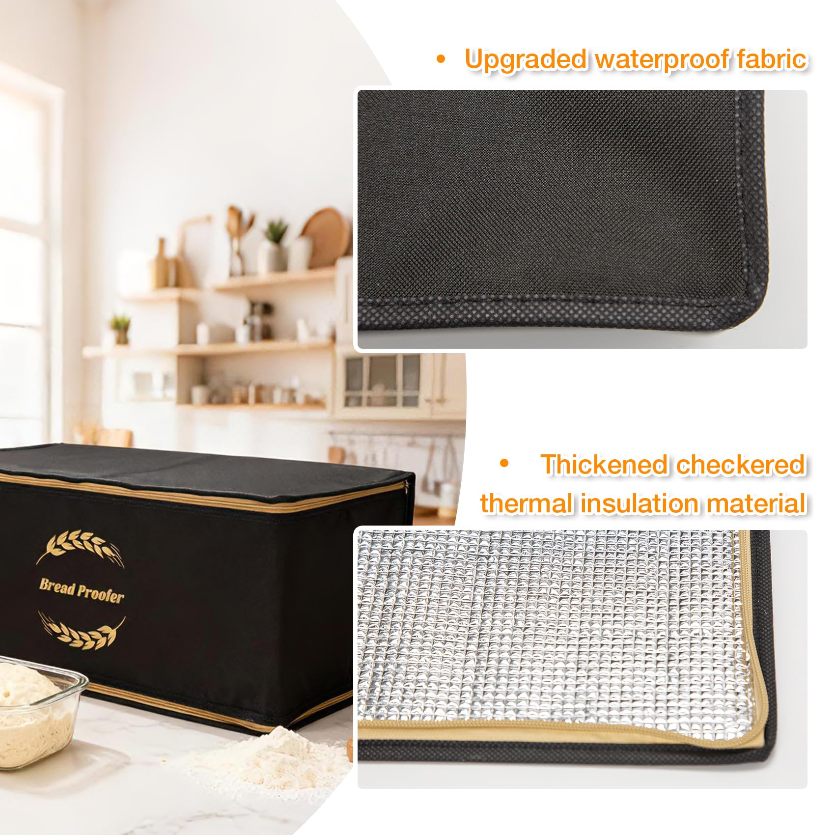 Ftzataz insulated bread proofing box in kitchen demonstrates thermal retention.