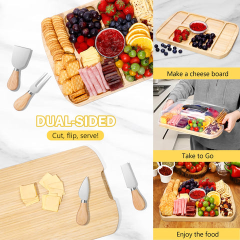 FuBegi charcuterie board seven compartments for organized snacks.
