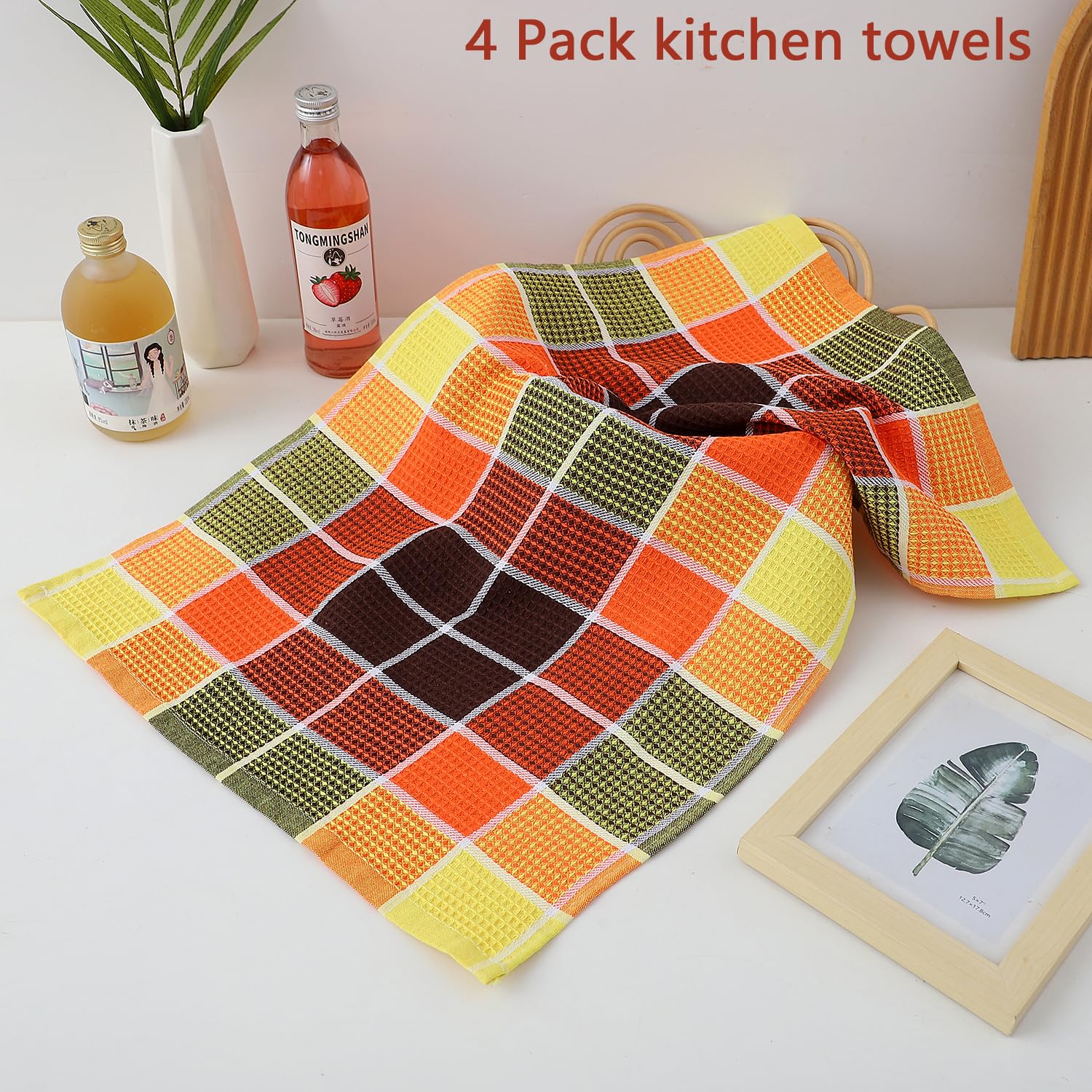 Fucibt buffalo check towels in a drying demo, compact kitchen essential