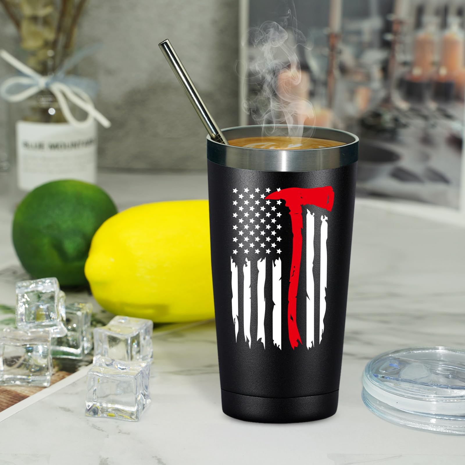 Fufandi firefighter tumbler back view shows full body design