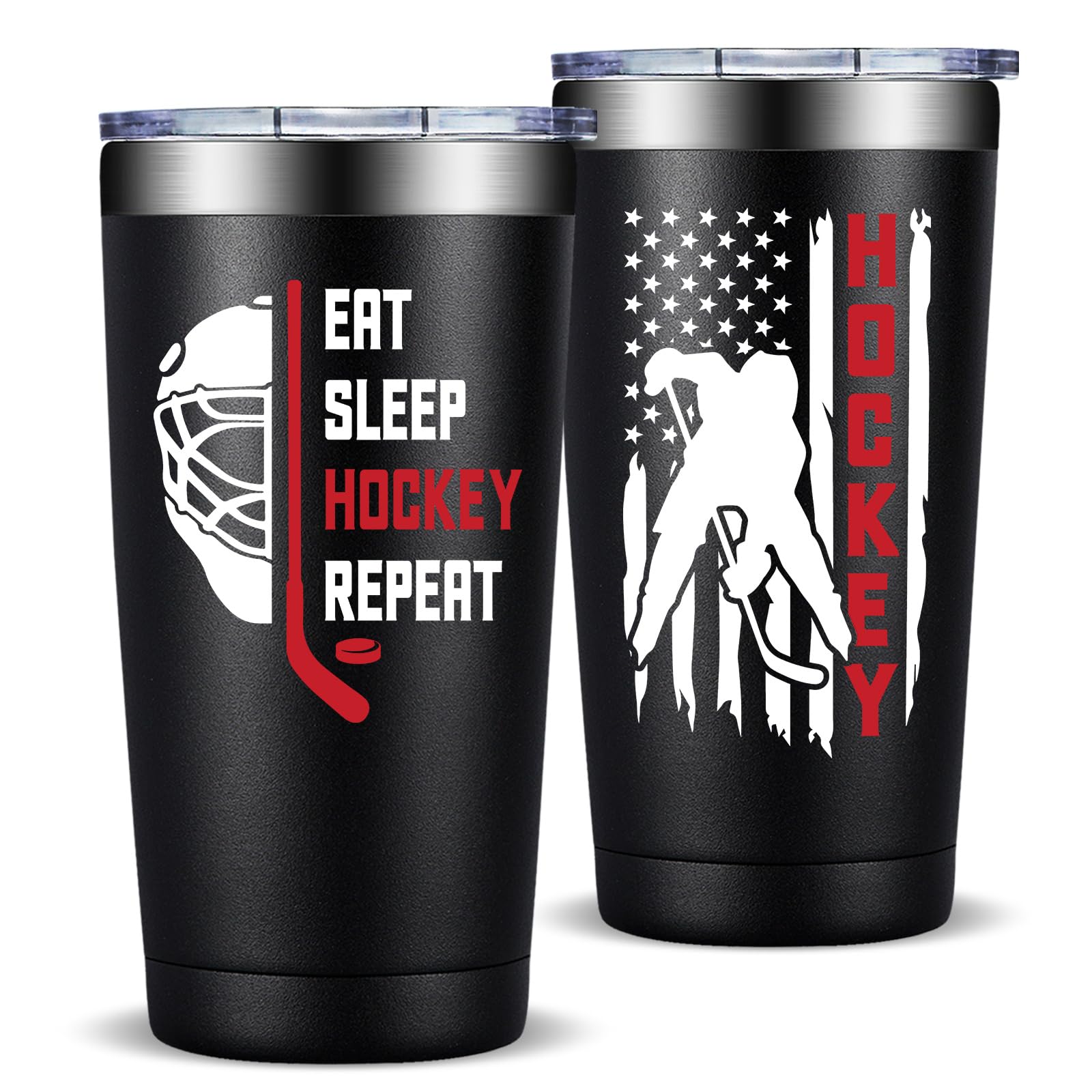 Fufandi 20oz hockey tumbler front view, durable travel companion for fans
