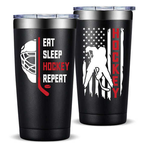 Fufandi 20oz hockey tumbler front view, durable travel companion for fans