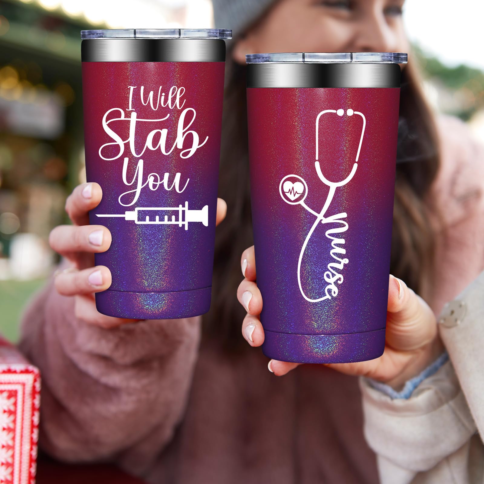 Fufandi nurse gifts tumbler hand-hold demonstrates comfortable grip during shifts