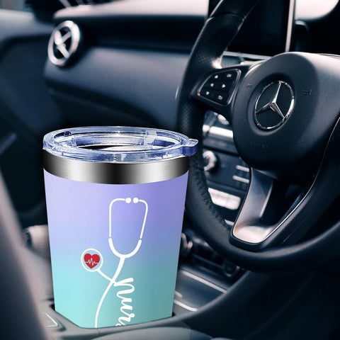 Fufandi nurse tumbler on desk setup suggests practical gift for healthcare professionals