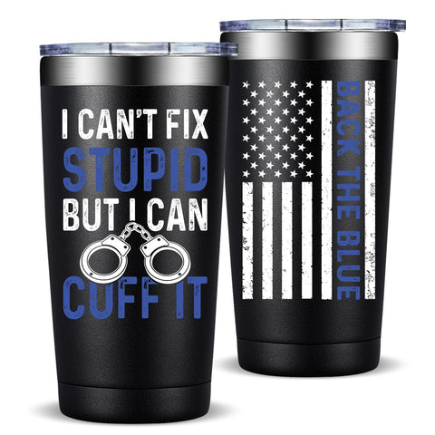 Fufandi police officer tumbler with closed lid for spill-proof use on duty