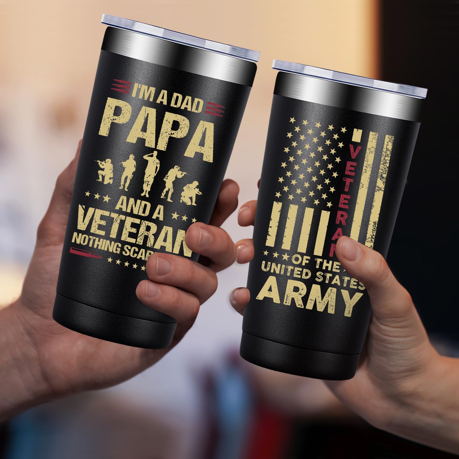 Fufandi Veteran Gifts BPA-free lid seals spills while letting you see contents.